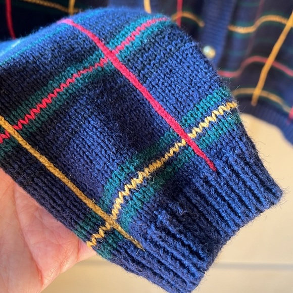 Sarah Alexander Vintage SzL Cotton Ramie Old Money Tartan Plaid Cardigan Sweater - Picture 5 of 7